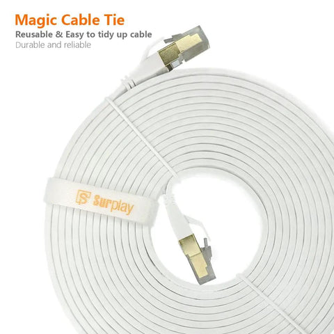 Cat8 Ethernet Cable 10 Ft White Ultra Fast Flat Patch Cable With Ground Wire And Shielding Gold Plated RJ45 coiled with tie
