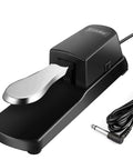 Universal Piano Sustain Pedal For Any Keyboard With 1 Quarter Inch Jack, smooth real piano feel, plugged, black and silver design