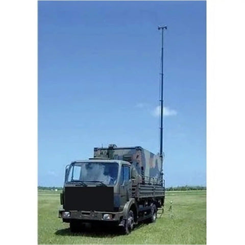 Heavy Duty Hand Crank Telescopic Mast Four Meter Aluminum Pole mounted on military truck for communication setup.