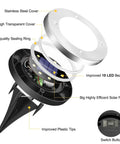 Exploded view of 12 Pack 10 LED Solar Ground Lights For Outdoor Lighting No Wiring Needed Easy Install Waterproof Disk In Ground Landscape Lights