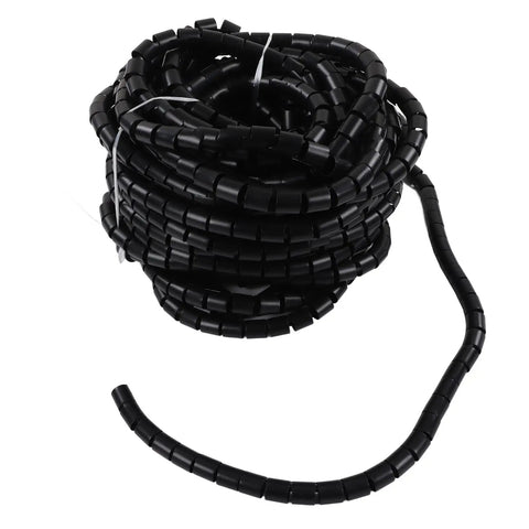 Heavy Duty Wire Protector Sleeves To Crush Fraying And Tangles Black Braided Cable Management Tube rolled up, 32mm wide.