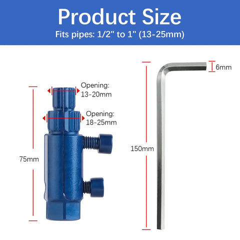 Heavy Duty Broken Pipe Thread Extractor Tool For Half Inch, Three Quarter Inch, And One Inch Pipes, shown with size dimensions
