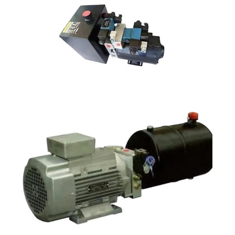 Heavy Duty Premium Hydraulic Power Pack Pump For Utility Vehicle Tailgate Lift Straight Up with motor and reservoir components.
