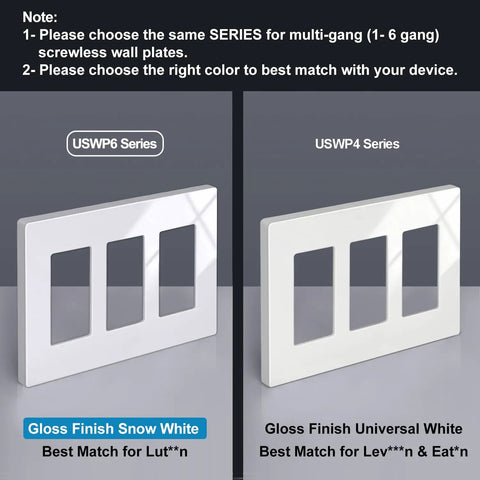Two Pack 3-Gang Screwless Decorator Wall Plates Snow White Finish For Outlets And Light Switches With Seamless Edges