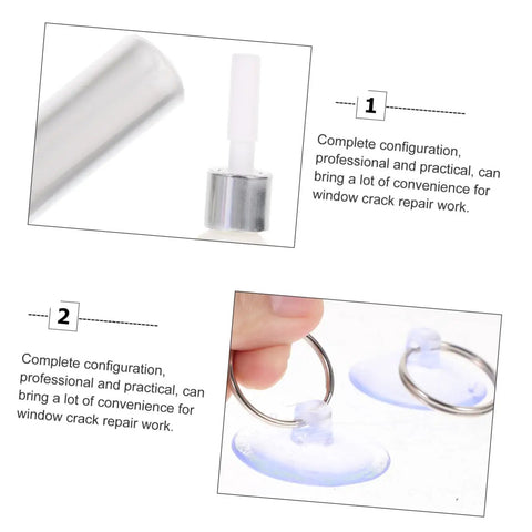 Windshield Crack Repair Kit For Chips And Scratches components, including resin applicator and suction cups for easy car glass repair