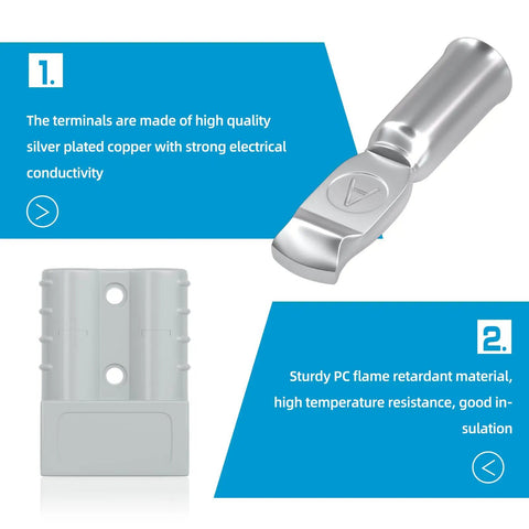 175 Amp 1 0 AWG Battery Quick Disconnect Connector Kit silver plated copper terminal and gray PC housing