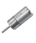 Beast Mode Low Speed High Torque DC Geared Motor 6V 12V 24V with silver iron casing and 4mm shaft for DIY robotics projects.