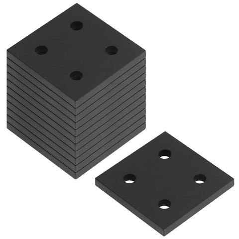 12 Pack Tough As Nails 1010 Series T Slot Aluminum Joining Plates For 1X1 Extrusion Builds, shown stacked, black finish, four holes for assembly.