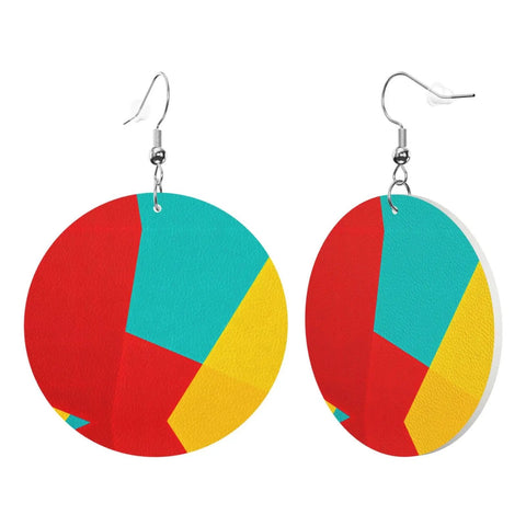 Lowkey Fresh Irregular Grid Pattern Dangle Earrings For Women Crafted From Smooth Pvc Leather Featuring Ultra Lightweight Silver Plated Hooks Comfortable For Sensitive Ears Daily Streetwear Vibe Essential Gear in colorful round design