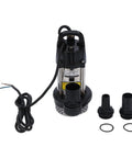 Stallion Grade Stainless Steel Brushless Submersible Pump 24V 440W with hose fittings for agricultural use.