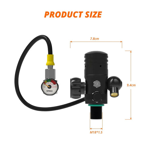 Scuba Diving Valve M18x1.5 First Stage Pressure Reducing Valve For Oxygen Cylinders, 3000 Psi Breathing Head, product size shown.