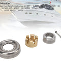 Heavy Duty Marine Prop Nut Kit Built Tough For Yamaha Outboard Engines 30HP To 60HP 66T W4599 00 Metal Oxidation Proof Hardware Nut And Washer Set Installation Kit Durable Oxidation Resistant Construction showing metal nut and washers with motorboat in background.