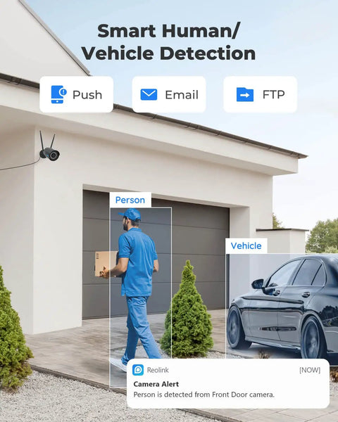 Outdoor 4MP WiFi Security Camera With Night Vision And IP66 Weatherproof Build focuses on driveway with person and vehicle detection