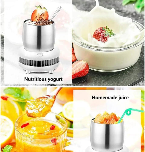 Keep Your Daily Sips Absolutely Dialed Smart Electric Cup Warmer And Cooler For Desk with nutritious yogurt and homemade juice.