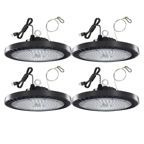 200W High Bay LED Light 22000LM 6500K Daylight Plug In High Bay Shop Lighting 4 pack for garage, warehouse, workshop, gym, barn