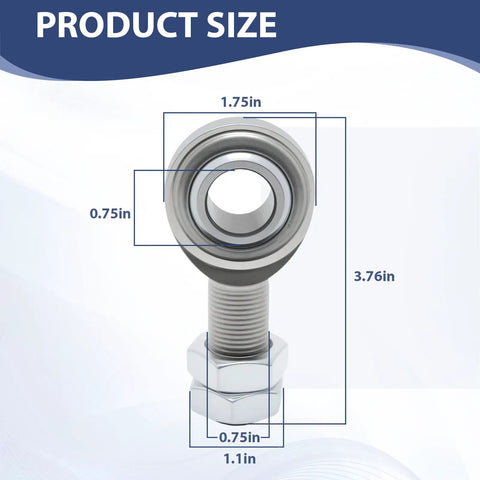 2 Pieces Steering Shaft Support Set With Three Quarter Inch Right Hand Thread Spherical Heim Joint And Jam Nut, Heavy Duty Steel Construction For Stabilized Steering And Easy Install. 0.75in thread, 3.76in tall
