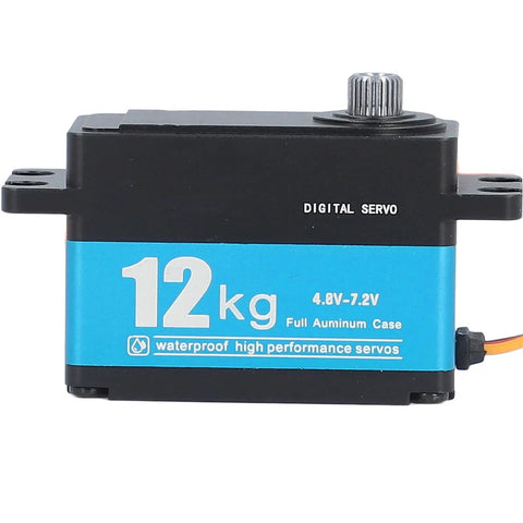 Industrial Grade Full Metal Servo Motor Brings Kick Ass 12Kg Torque And Hella Precision To RC Car Boat Drone And Robot Arm Projects With Sealed Design, side view showing waterproof design.