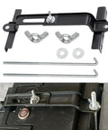 Rock Solid Aluminum Car Battery Holder Bracket With J Bolt Heavy Duty Adjustable Vehicle Mount for Secure black components.