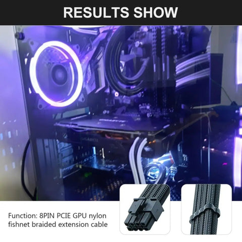 Rock Solid Build Nylon Braided Pci Gpu Extension Cable 30Cm Black inside a desktop PC with glowing components.