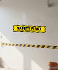Two Pack Safety First Signs Go Home Safe Stickers 40 By 8 Inches Extra Long For Walls Aisles And Site Entrances With Mega Visibility And Clear Guidance For Work Areas, yellow vinyl wall sign