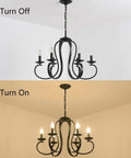 Six Light Black Candle Style Chandelier For Farmhouse And Dining Room Vintage French Country Metal Pendant Light With Adjustable 25.5 Inch Chain Ideal For Kitchen Island And Foyer Dimmable E12 Bulbs Not Included, Off and On