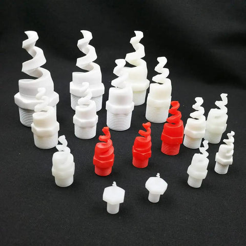 10 Pack Insane Dust Control Spiral Cone Nozzles PP Polypropylene Atomizing Sprayers in various sizes, ideal for garden irrigation.