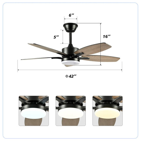 Neojoyoenix 42" 5PCS Plywood Blades Ceiling Fan with Lights Remote Control,Quiet DC Motor 6 Speed Levels, Reversible, for Indoor use.