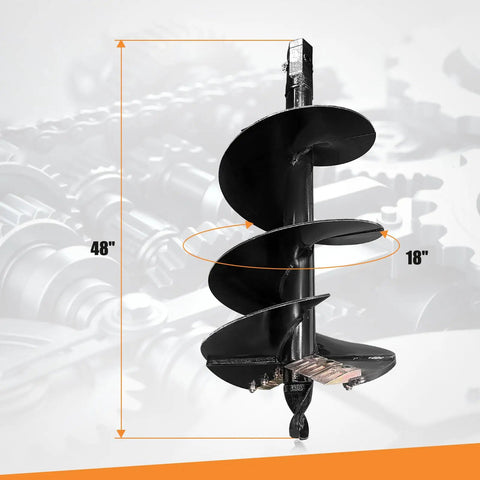 Beefy 18 Inch By 48 Inch Heavy Duty Auger Bit For Skid Steer Post Hole Digger And Mini Excavator With 2 Inch Hex Adapter and 3 Teeth