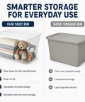 Super Spacious 58 Quart Clear Storage Bins With Easy Snap Lids Heavy Duty Stackable Plastic Organizer Boxes For Closet And Pantry Total Game Changer Vibe comparison with opaque bin