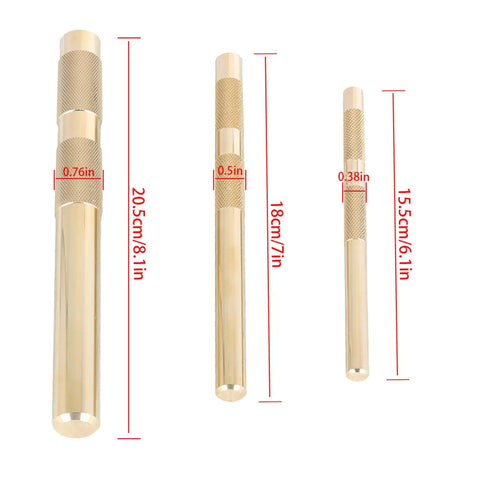 Brass Knurled Drift Punch Kit Three Piece Set With Roll Pin Punches And Chisels For Three Eighths Inch One Half Inch And Three Quarter Inch