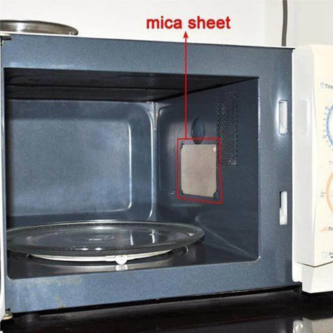4 Pieces Waveguide Mica Sheets For Microwave Oven Repair 13 By 13 Cm with scissors installed inside a microwave oven