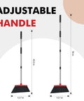 Heavy Duty Angle Broom With Adjustable Handle And Wide Brush Head Built Like A Beast To Clean Concrete Patios Garages And Driveways Without Breaking A Sweat Two Pack Black Red, showing adjustable handle heights.