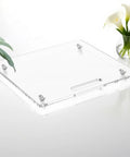Slick Kitchen Appliance Roller Base Tray With Quiet Rubber Wheels And Heavy Duty Pull Handle For No Sweat Countertop Glide, clear acrylic design.