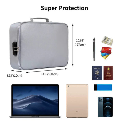 Fireproof And Waterproof Lockable Document Organizer Bag For Home Office And Travel On The Go With Multi Layer Storage 4 Passport Slots 16 Card Slots 4 USB Pockets 7 Folder Sections And A Main Pocket
