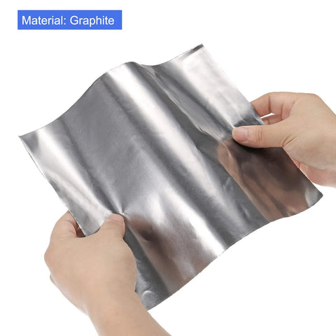 Graphite gasket sheet, PATIKIL flexible graphite foil, 250x200x0.3 mm, pack of 5, held by hands