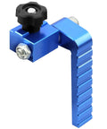 Precision Blue Aluminum T Track Flip Stop For 3 Inch Fence With Adjustable Arm Miter Saw Block showing detailed view of rugged blue alloy design.