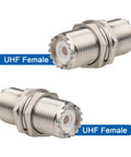 UHF Female to Female Bulkhead Connector for PL259 Coax, 50 Ohm RF Adapter, SO239 to SO239, brass nickel plated