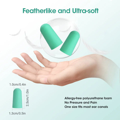Hand holding Soft Sleep Ear Plugs With Aluminum Case 120 Count High Noise Cancelling Earplugs for Snoring Studying Working