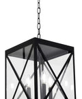 Outdoor Pendant Light 3-Light Exterior Hanging Ceiling Lantern With Water Drop Glass Shade For Porch And Patio In Black Finish