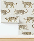 Heavy Duty Leopard Print Wallpaper With A Classic Matte Linen Texture Designed For Busy Kitchens And Bathrooms Because This Stuff Really Hits Different And Holds Up Forever, showing beige leopard pattern.