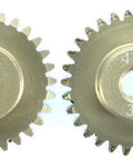 Set of 48 pitch aluminum pinion gears marked 28T to 31T for RC trucks, fits 540 and 550 size motors, includes four set screws.