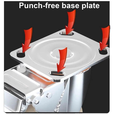 Heavy Duty Swivel Casters With Dual Locking Brakes And 4 Inch Nylon Wheels Set Of Four showing a punch-free base plate.