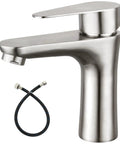 Brushed Nickel Single Handle Bathroom Faucet Heavy Duty Cold Water Design With Rock Solid Stainless Steel Build And Rust Proof Finish and supply line.