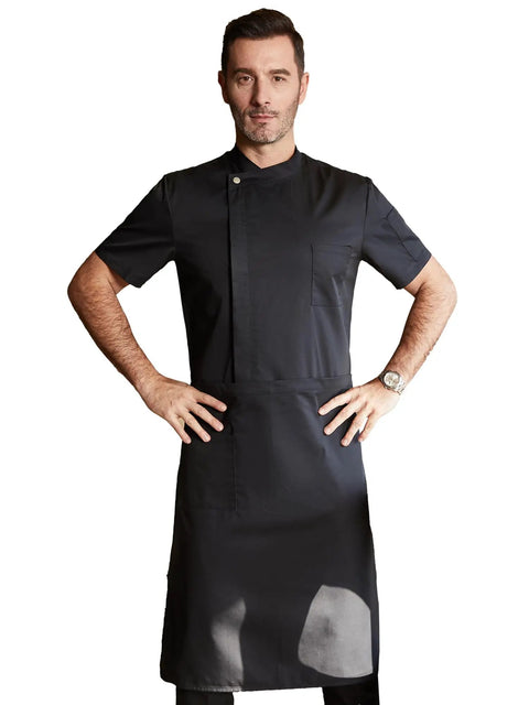 Kickass Black Men Chef Coat With Dope Breathable Mesh Short Sleeve Lightweight Jacket For Kitchen And Bakery Uniform front view