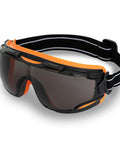 Wide Vision Lab Safety Goggles For Chemical Splash Protection, Anti Fog And Scratch Resistant Lens, Black Orange Frame With Smoke Tint