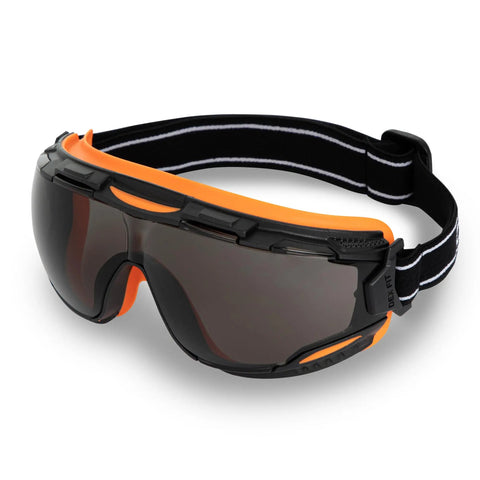 Wide Vision Lab Safety Goggles For Chemical Splash Protection, Anti Fog And Scratch Resistant Lens, Black Orange Frame With Smoke Tint