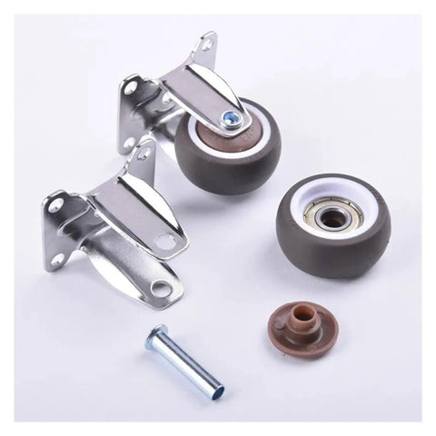 Heavy Duty Rubber Swivel Caster With Brake For Furniture And Trolleys, showing components and wheels for assembly.