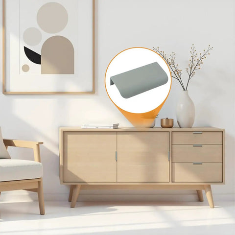 4 Pack Modern Edge Pulls for Cabinets and Drawers Curved Concealed Finger Handles 78mm Aluminum Alloy in Greyish Green