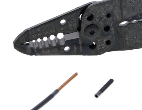 Close-up of 7 In 1 Wire Stripper And Cable Cutting Tool For Stranded Solid NM And UF Wire Pro Grade Electrician Hand Tool