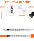 1 Ml Syringe With 31G Five Sixteenth Inch Needle Pack Of 30 Individually Wrapped Lab Tools For Quick Readouts And A Smooth Plunger Clear Scale And Airtight Inner Wall Perfect For Lab Work Medical Demos Or At Home Experiments. syringe with clear scale, steel needle, and orange cap